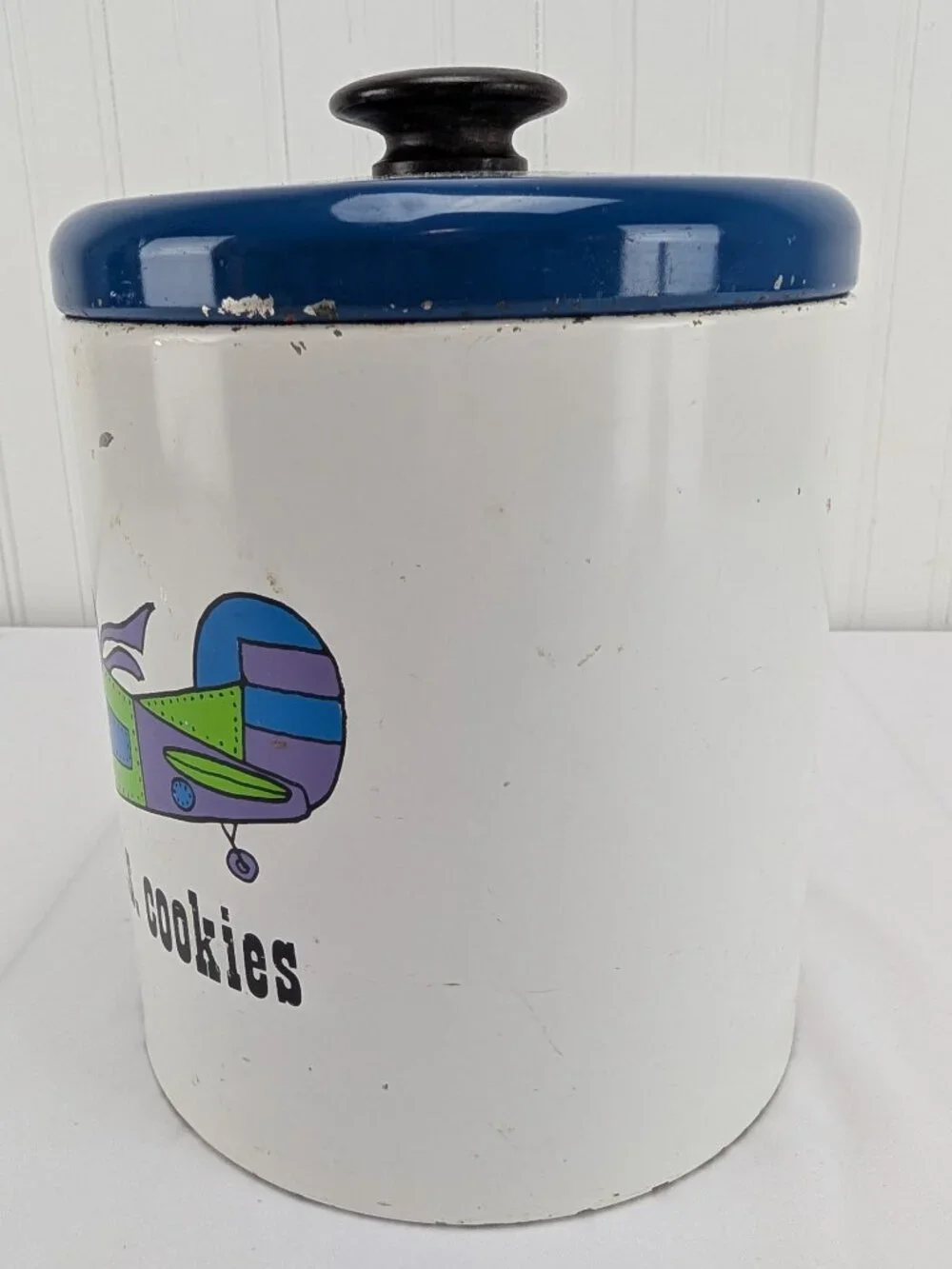 Vintage Ransburg Cookie Jar Tin U.S. Cookies Metal Lid Biplane Retro Airplane